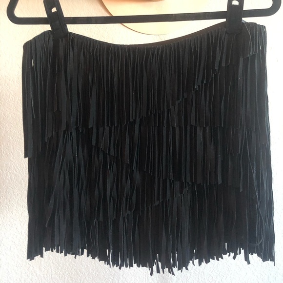 Haute Hippie black suede fringe mini skirt - Picture 1 of 4